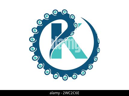Octopus Logo With K Letter Design Concept Vector Template. Stock Vector