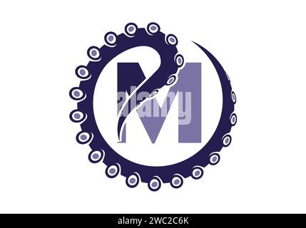 Octopus Logo With M Letter Design Concept Vector Template. Stock Vector