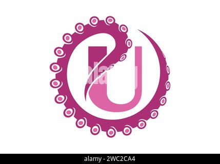 Octopus Logo With U Letter Design Concept Vector Template. Stock Vector