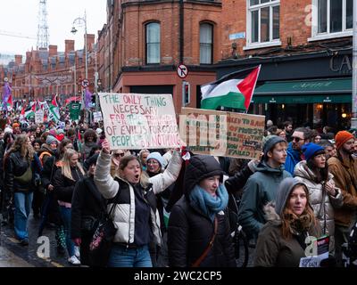 Protest march to demand a ceasefire in the Israel Palestine conflict, taking place in Dublin city, Ireland. Stock Photo