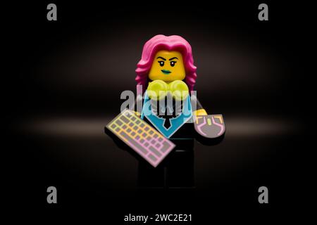 A PC Gamer. Lego minifigure and all other bricks are made by THE LEGO GROUP Stock Photo