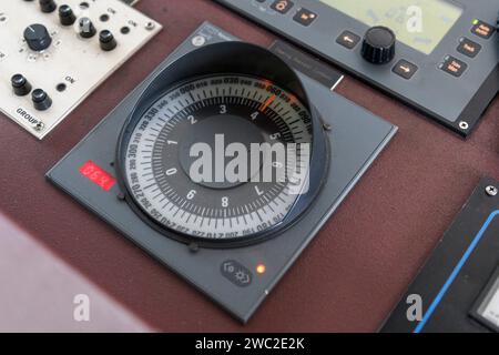 Gyro compass repeater on the navigational control pane of navigational ...