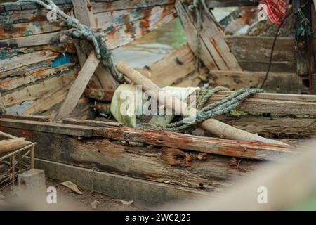 Defocused photo of a rustic wooden background. Stock Photo