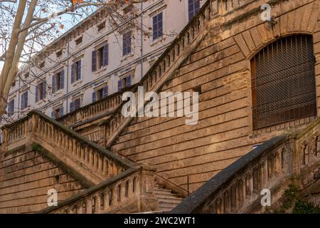 Palma de Mallorca, Spain; january 12 2024: Main facade of Palma de Mallorca's historic building, La Misericordia cultural center on a sunny morning Stock Photo