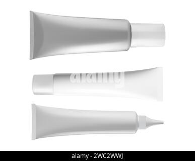 Cream tube mock up. White hand cream container design. Toothpaste plastic blank design, vector packaging template for branding. Face care creme tube, Stock Vector
