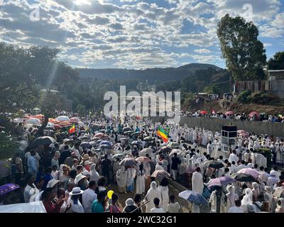 Gondar, Ethiopia, 19 January 2023; Crowd celebrating Timkat,  an Ethiopian Orthodox celebration in Gondar, Ethiopia Stock Photo