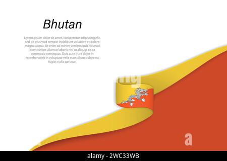 Wave flag of Bhutan with copyspace background. Banner or ribbon vector template Stock Vector