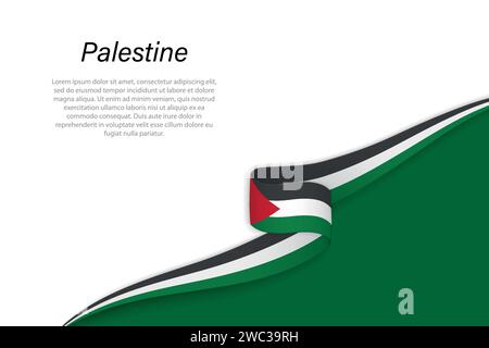 Wave flag of Palestine with copyspace background. Banner or ribbon vector template Stock Vector