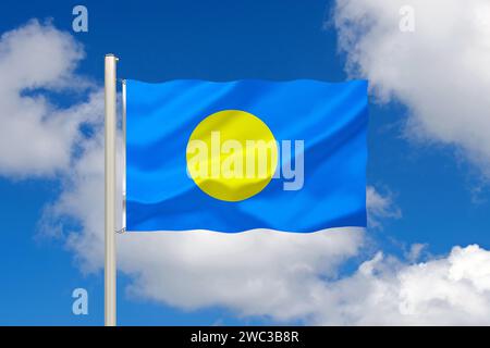 The flag of Palau, archipelago in Oceania, Studio Stock Photo