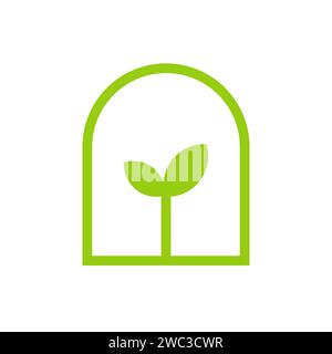 Eco Greenhouse icon. Flat design. Green icon on white background. Stock Vector