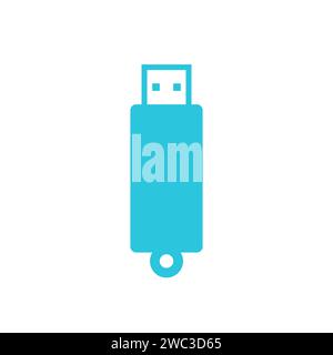 USB key, memory stick, flash portable computer drive, sign, symbol. Flat design. Blue icon on white background. From blue icon set. Stock Vector