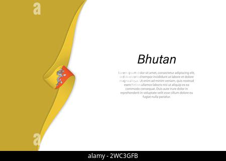 Wave flag of Bhutan with copyspace background. Banner or ribbon vector template Stock Vector
