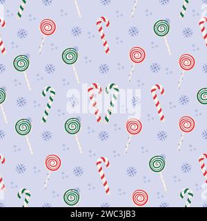 Candy cane and lollipop seamless pattern, color winter background Stock Vector
