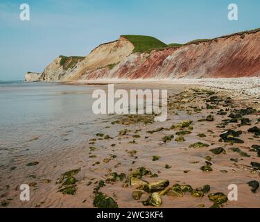 Red sandstone cliffs, Magdalen Islands, Quebec, Canada Stock Photo