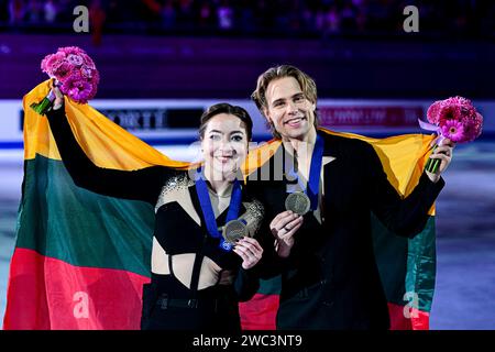 Ice Dance Awards, Allison REED & Saulius AMBRULEVICIUS (LTU) third place, during Victory Ceremony, at the ISU European Figure Skating Championships 2024, at algiris Arena, on January 13, 2024 in Kaunas, Lithuania. Credit: Raniero Corbelletti/AFLO/Alamy Live News Stock Photo