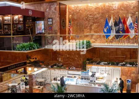 The interior of Trump tower features both restaurants and shops, New York City, USA, 2024 Stock Photo