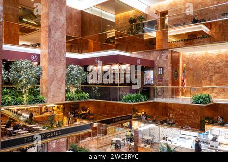 The interior of Trump tower features both restaurants and shops, New York City, USA, 2024 Stock Photo