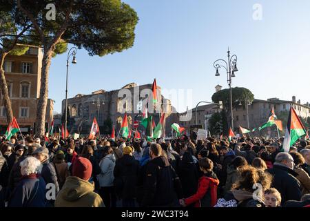 Rome, Italy. 13th Jan, 2024. Demonstration in Largo Corrado Ricci organized by the Palestinian Community to ask the international community to stop the genocide of the Palestinian people by the Israeli army. (Photo by Matteo Nardone/Pacific Press/Sipa USA) Credit: Sipa USA/Alamy Live News Stock Photo