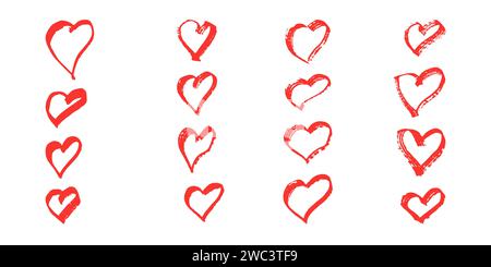 Brushes and elements for notes highlighting text. Set of hand drawn hearts. Vector illustration... Stock Vector