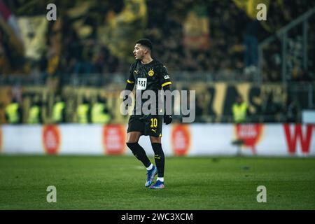 Darmstadt, Germany. 13th Jan, 2024. DARMSTADT, GERMANY - JANUARY 13: Jadon Sancho in action during the Bundesliga match between SV Darmstadt 98 and Borussia Dortmund at Merck-Stadion am Boellenfalltor on January 13, 2024 in Darmstadt, Germany. (Photo by Dan O' Connor/ATPImages) (O'CONNOR Dan/ATP/SPP) Credit: SPP Sport Press Photo. /Alamy Live News Stock Photo