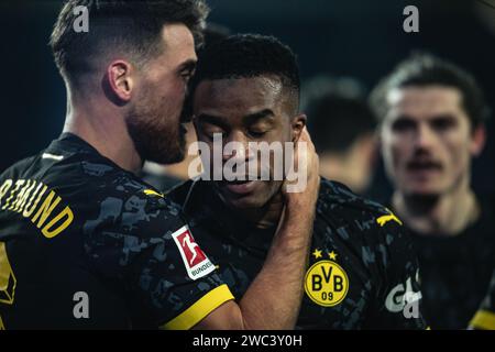 Darmstadt, Germany. 13th Jan, 2024. DARMSTADT, GERMANY - JANUARY 13: Youssoufa Moukoko celebrates their goal during the Bundesliga match between SV Darmstadt 98 and Borussia Dortmund at Merck-Stadion am Boellenfalltor on January 13, 2024 in Darmstadt, Germany. (Photo by Dan O' Connor/ATPImages) (O'CONNOR Dan/ATP/SPP) Credit: SPP Sport Press Photo. /Alamy Live News Stock Photo