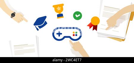 Gamification interactive team game application fun together concept interactive icon set Stock Vector