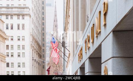 The Trump Building on Wall Street in the financial district of lower Manhattan. New York, New York, USA - July 15, 2023 Stock Photo