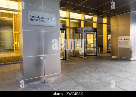 Tokyo, Japan, January 2024. the sign at the entrance to the Bank of America and Merrill Lynch company in the city center Stock Photo