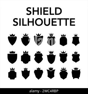 Silhouette Shield icon set in vintage style, Protect shield security line icons. Badge, sign, logo or emblem, Vector illustration Stock Photo