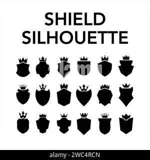 Silhouette Shield icon set in vintage style, Protect shield security line icons. Badge, sign, logo or emblem, Vector illustration Stock Photo