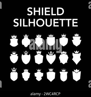 Silhouette Shield icon set in vintage style, Protect shield security line icons. Badge, sign, logo or emblem, Vector illustration Stock Photo