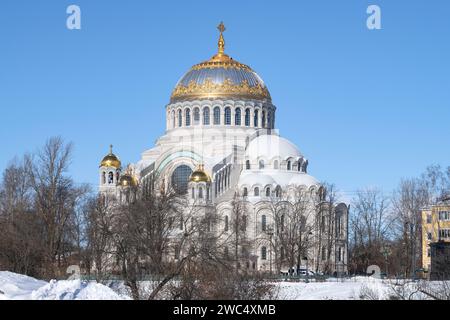KRONSTADT, RUSSIA - MARCH 13, 2023: St. Nicholas Cathedral on a sunny March day Stock Photo