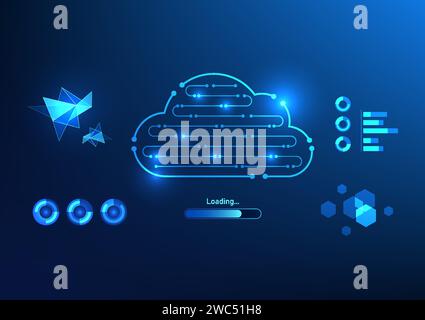 Cloud technology background that is a technology circuit Equipped with high-tech digital loading screen display elements. Representing the storage of Stock Vector