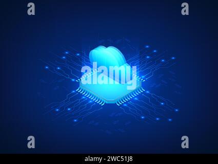 Cloud technology background Below is the microchip connected to the technology circuit It shows the management of the cloud system with artificial int Stock Vector