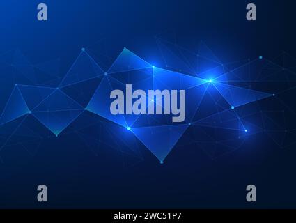 Abstract background technology connected geometric line elements It represents high-tech digital data transmission. triangular shape, Blue background, Stock Vector