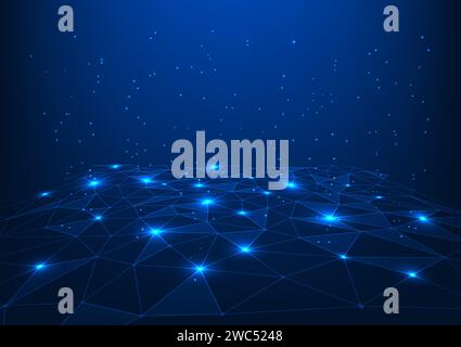 Abstract background technology, Interconnected triangle geometric line elements. Illustration of hi-tech digital data transmission for brochures, flye Stock Vector