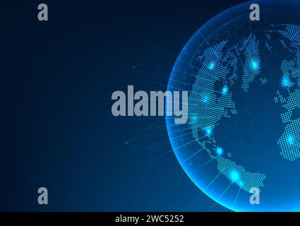 Abstract background of world technology with light beams Shows the connection of high-tech digital data in the network. There is a security system and Stock Vector