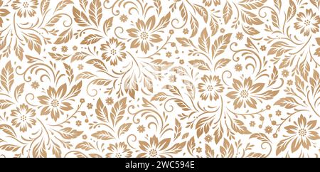 seamless patterned with florals ornaments golden colors isolated white backgrounds for textile wall papers, books cover, Digital interfaces, prints Stock Vector