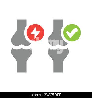 Human bone joints vector icon set. Joint pain or arthritis and healthy with checkmark icons. Stock Vector