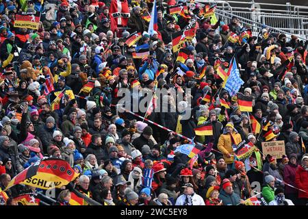 Ruhpolding, Germany. 14th Jan, 2024. Biathlon: World Cup, 10 km pursuit, women. The stands in the Chiemgau Arena are packed with spectators. Credit: Sven Hoppe/dpa/Alamy Live News Stock Photo