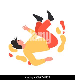 Happy man floating in the air. Flying boy, feeling freedom in the sky cartoon vector illustration Stock Vector