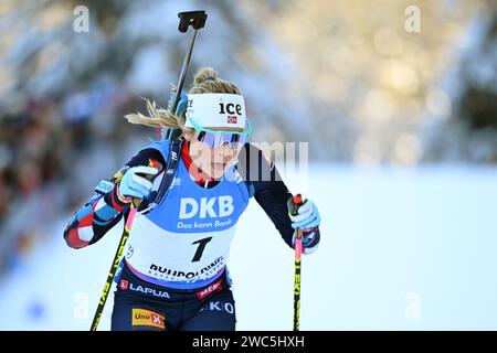 Ruhpolding, Germany. 14th Jan, 2024. Biathlon: World Cup, 10 km pursuit, women. Ingrid Tandrevold from Norway in action. Credit: Sven Hoppe/dpa/Alamy Live News Stock Photo