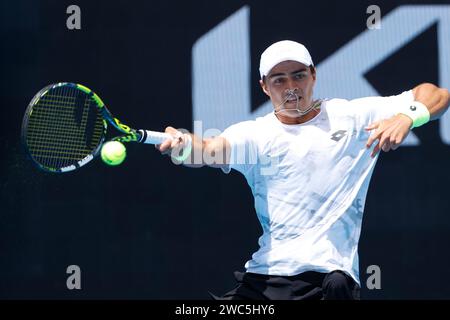 Melbourne Park, Melbourne, Victoria, Australia. 14th Jan, 2024. Australian Open Tennis Championship Day 1; Adam Walton (USA) in action during their round one singles match against Matteo Arnaldi (ITA) Credit: Action Plus Sports/Alamy Live News Stock Photo