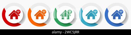 Internet, home, house vector icon set, flat icons for logo design, webdesign and mobile applications, colorful round buttons Stock Vector