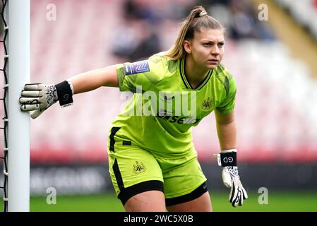 Newcastle United goalkeeper Grace Donnelly during the Adobe Women's FA Cup fourth round match at the Leigh Sports Village Stadium, Manchester. Picture date: Sunday January 14, 2024. Stock Photo