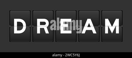 Black color analog flip board with word dream on gray background Stock Vector