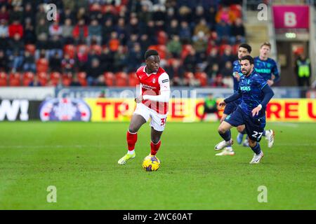 AESSEAL New York Stadium, Rotherham, England - 13th January 2024 Arvin Appiah (30) of Rotherham United on the ball - during the game Rotherham United v Stoke City, Sky Bet Championship,  2023/24, AESSEAL New York Stadium, Rotherham, England - 13th January 2024 Credit: Mathew Marsden/WhiteRosePhotos/Alamy Live News Stock Photo