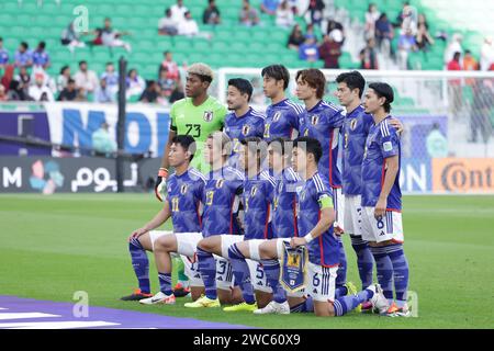 Doha, Qatar. 14th Jan, 2024. DOHA, QATAR - JANUARY 14: team photo of Japan Hidemasa Morita, Shogo Taniguchi, Hiroki Ito, Wataru Endo, Hidemasa Morita, Takumi Minamino, Shogo Taniguchi, Ko Itakura during the AFC Asian Cup Group D match between Japan and Vietnam at Al Thumama Stadium on January 14, 2024 in Doha, Qatar Credit: Sebo47/Alamy Live News Stock Photo