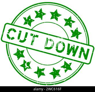 Grunge green cut down word with star icon round rubber seal stamp on white background Stock Vector