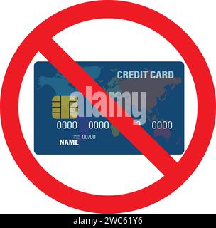 Credit Card Not allowed, No Credit Card Sign, Credit Card not accepted, Stock Vector